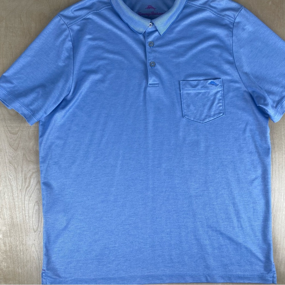 Tommy Bahama Mens XL Polo Shirt Pima Cotton Front Pocket Light Blue